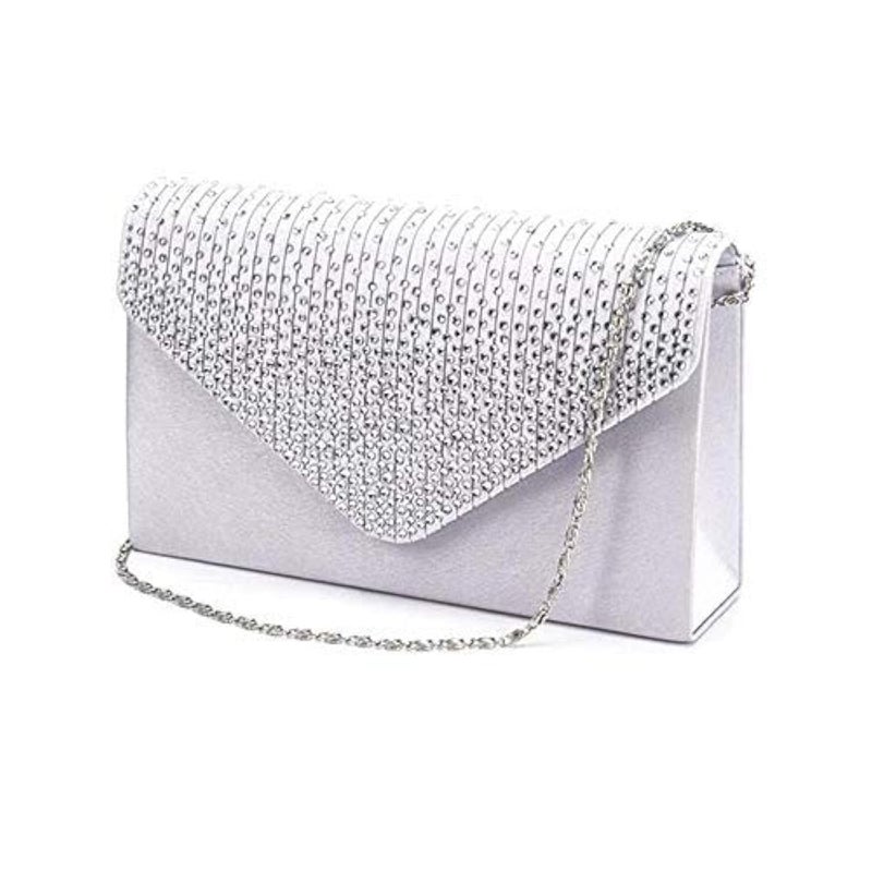 Groupcow New Ladies Evening Handbags Bridal Wedding Bag Handbag (Silver) - Image 1